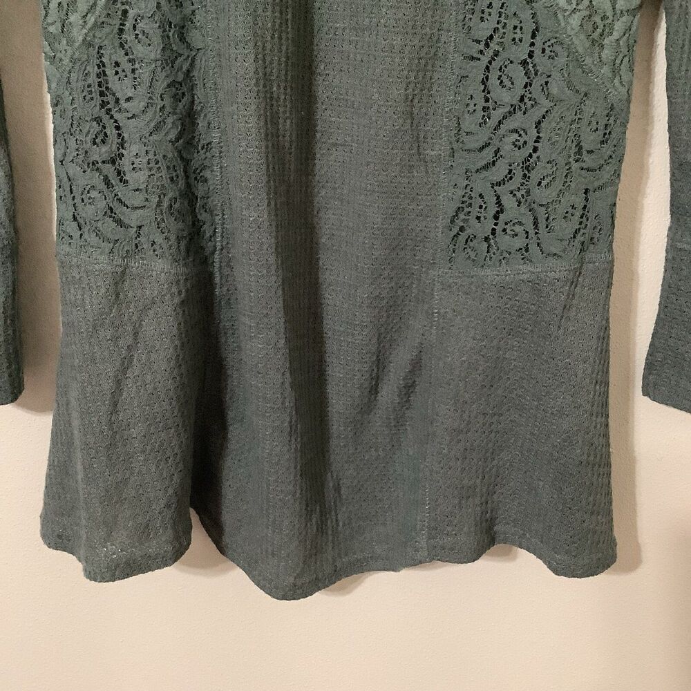 RXB Sage Green Fairycore Fairy‎ Grunge Lace Waffle Knit Slouchy Blouse Sz Medium - Picture 10 of 11